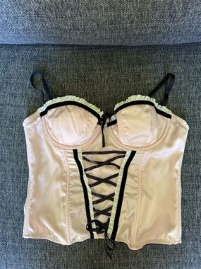 Y2K Sophie b. Blush Pink and Black Lace-Up Satin Bustier